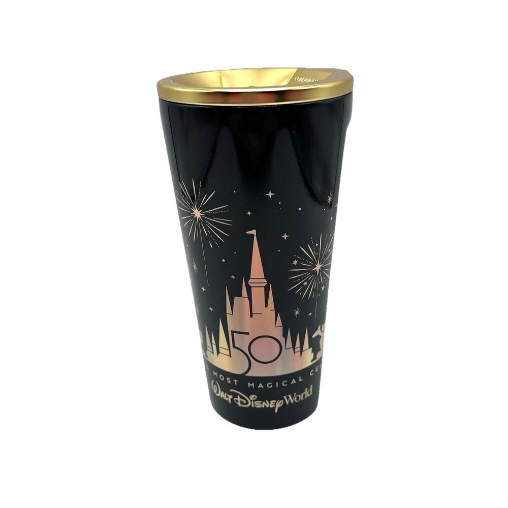 Disney Parks Walt Disney World 50th Anniversary Corkcicle Tumbler Black *READ